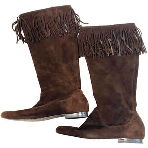 CALVIN KLEIN - brown suede size 7 M FRINGE Cowboy /Western BOOTS Mamosa women